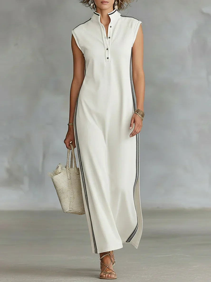 Kadın Minimalist Atletik Tarzda Kolsuz Henley Maxi Elbise