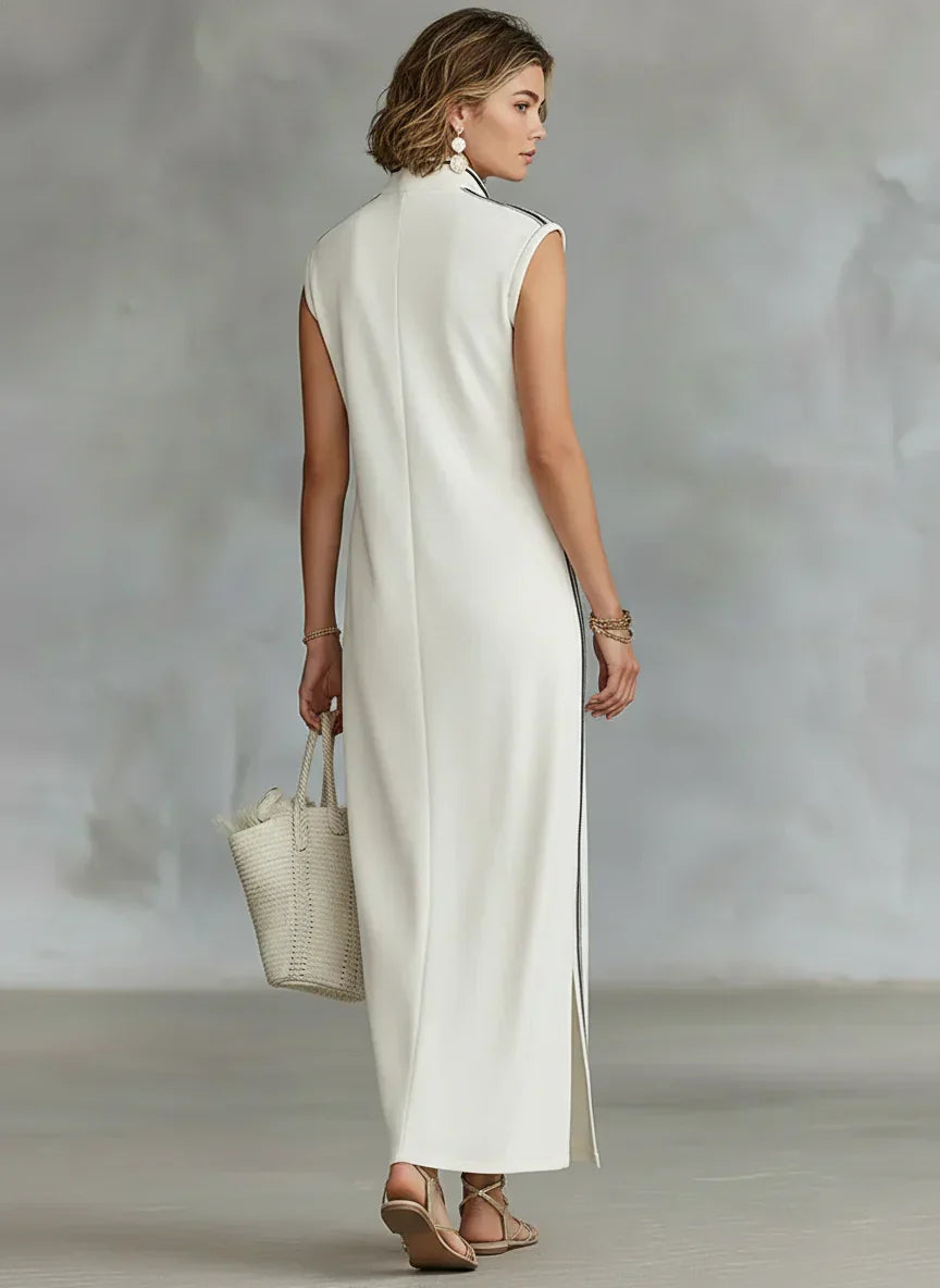 Kadın Minimalist Atletik Tarzda Kolsuz Henley Maxi Elbise
