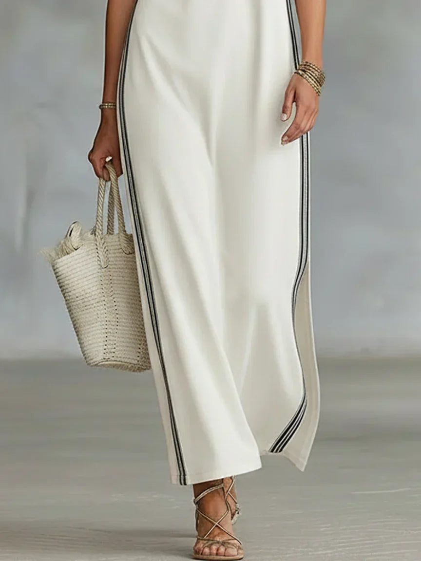 Kadın Minimalist Atletik Tarzda Kolsuz Henley Maxi Elbise