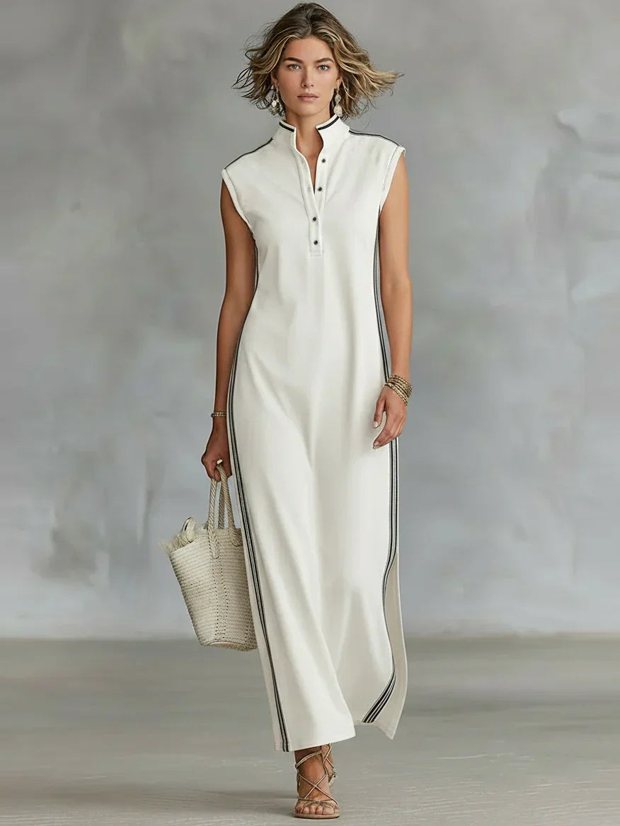 Kadın Minimalist Atletik Tarzda Kolsuz Henley Maxi Elbise